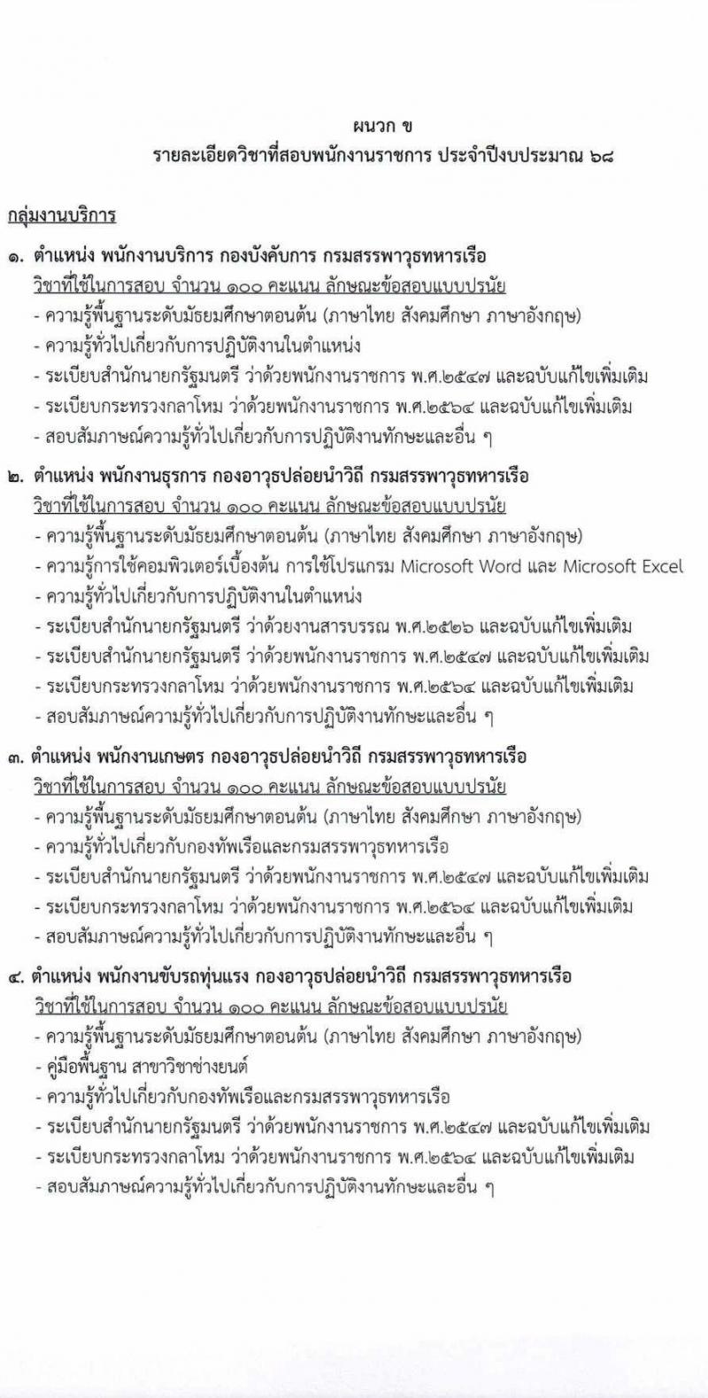 กรมสรรพาวุธทหารเรือ รับสมัครบุคคลเพื่อเลือกสรรเป็นพนักงานราชการ จำนวน 39 อัตรา (วุฒิ ม.ปลาย ปวช.) รับสมัครสอบด้วยตนเอง ตั้งแต่วันที่ 17-28 ก.พ. 2568 หน้าที่ 11