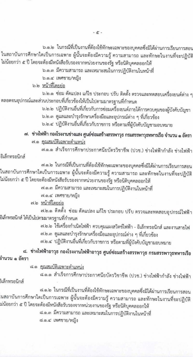 กรมสรรพาวุธทหารเรือ รับสมัครบุคคลเพื่อเลือกสรรเป็นพนักงานราชการ จำนวน 39 อัตรา (วุฒิ ม.ปลาย ปวช.) รับสมัครสอบด้วยตนเอง ตั้งแต่วันที่ 17-28 ก.พ. 2568 หน้าที่ 9