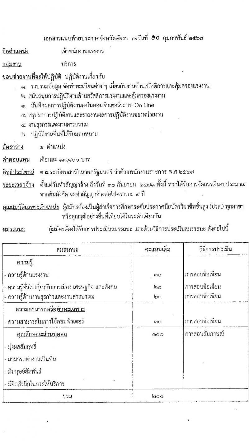 สำนักงานสวัสดิการและคุ้มครองแรงงานจังหวัดพังงา รับสมัครบุคคลเพื่อเลือกสรรเป็นพนักงานราชการ 2 ตำแหน่ง 2 อัตรา (วุฒิ ปวส. ป.ตรี) รับสมัครสอบด้วยตนเอง ตั้งแต่วันที่ 24-28 ก.พ. 2568 หน้าที่ 6