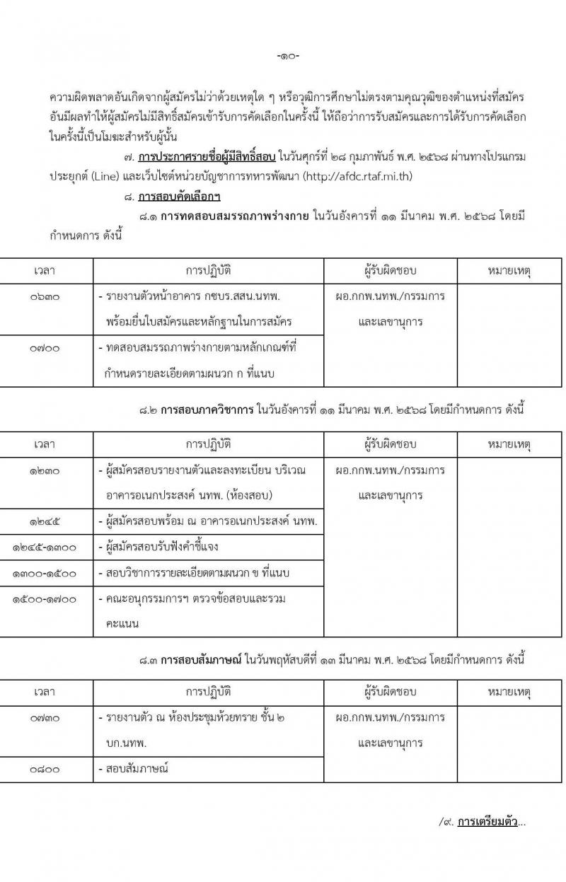 หน่วยบัญชาการทหารพัฒนา กองบัญชาการกองทัพไทย รับสมัครบุคคลเพื่อเลือกสรรเป็นพนักงานราชการ จำนวน 19 อัตรา (วุฒิ ม.3 ม.6 ปวช. ปวส. ป.ตรี) รับสมัครสอบทางอินเทอร์เน็ต ตั้งแต่วันที่ 20-24 ก.พ. 2568 หน้าที่ 10