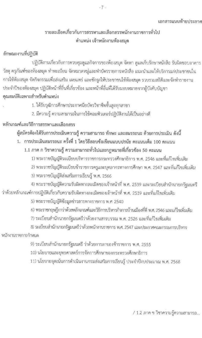 สำนักงานส่งเสริมการเรียนรู้ประจำจังหวัดสกลนคร รับสมัครบุคคลเพื่อเลือกสรรเป็นพนักงานราชการ ตำแหน่งเจ้าพนักงานห้องสมุด จำนวน 4 อัตรา (วุฒิ ปวส. ทุกสาขา) รับสมัครสอบด้วยตนเอง ตั้งแต่วันที่ 10-14 มี.ค. 2568 หน้าที่ 7