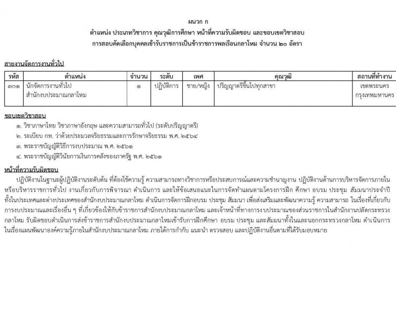 สำนักงานปลัดกระทรวงกลาโหม รับสมัครสอบแข่งขันเพื่อบรรจุและแต่งตั้งบุคคลเข้ารับราชการ จำนวน 9 ตำแหน่ง ครั้งแรก 20 อัตรา (วุฒิ ป.ตรี ขึ้นไป) รับสมัครสอบทางอินเทอร์เน็ต ตั้งแต่วันที่ 16 มี.ค. - 20 เม.ย. 2568 หน้าที่ 9