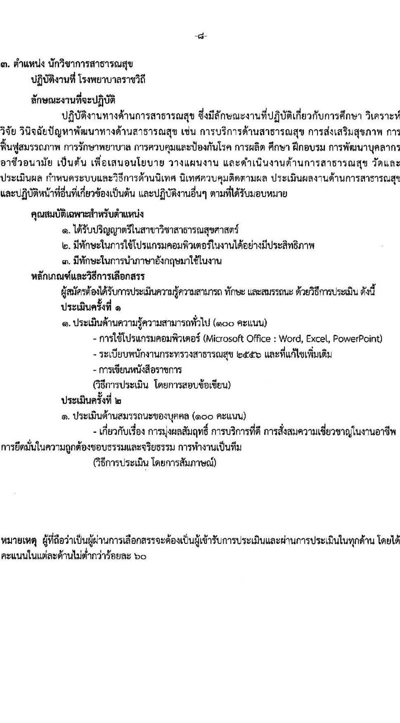 โรงพยาบาลราชวิถี รับสมัครบุคคลเพื่อเลือกสรรเป็นพนักงานกระทรวงสาธารณสุขทั่วไป จำนวน 15 ตำแหน่ง 56 อัตรา (วุฒิ ม.ต้น ม.ปลาย ปวช. ปวส. ป.ตรี) รับสมัครสอบด้วยตนเอง ตั้งแต่วันที่ 13-19 มี.ค. 2568 หน้าที่ 8