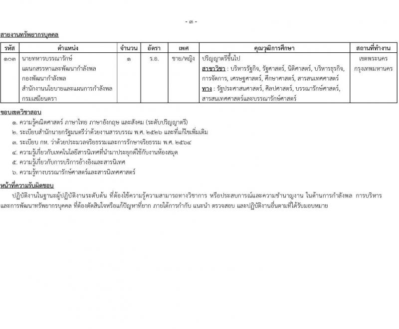 สำนักงานปลัดกระทรวงกลาโหม รับสมัครสอบแข่งขันเพื่อบรรจุและแต่งตั้งบุคคลเข้ารับราชการ ตำแหน่งนายทหารสัญญาบัตร ตำแหน่งนายทหารประทวน จำนวน 29 อัตรา (วุฒิ ม.ปลาย ปวช. ป.ตรี) รับสมัครสอบทางอินเทอร์เน็ต ตั้งแต่วันที่ 11 มี.ค. - 20 เม.ย. 2568 หน้าที่ 11