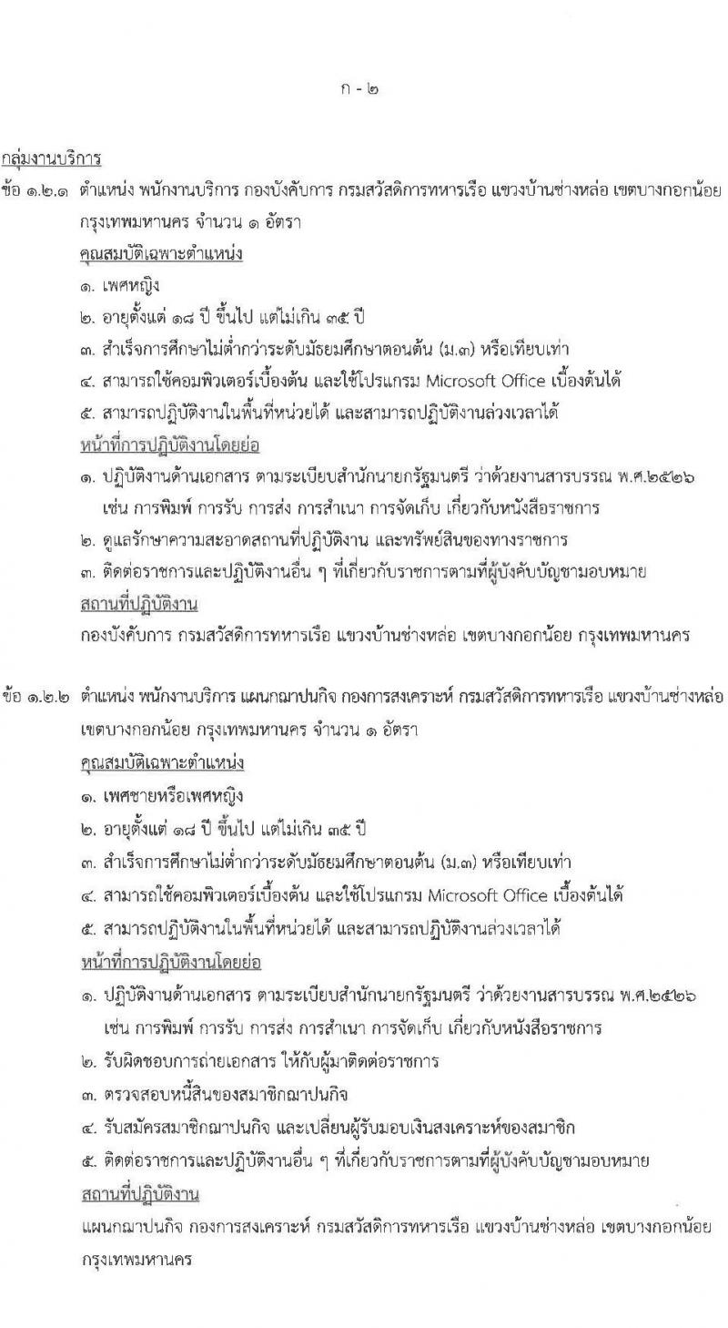 กรมสวัสดิการทหารเรือ รับสมัครบุคคลเพื่อเลือกสรรเป็นพนักงานราชการ จำนวน 3 ตำแหน่ง 12 อัตรา (วุฒิ ม.3 ปวช.) รับสมัครสอบด้วยตนเอง ตั้งแต่วันที่ 17-21 มี.ค. 2568 หน้าที่ 7