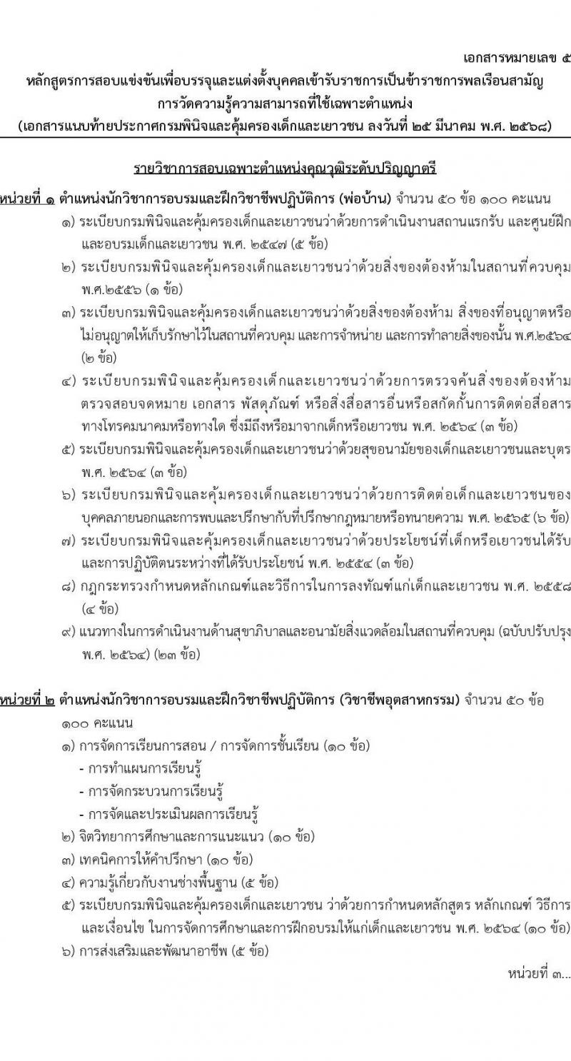 กรมพินิจและคุ้มครองเด็กและเยาวชน รับสมัครสอบแข่งขันเพื่อบรรจุและแต่งตั้งบุคคลเข้ารับราชการ จำนวนครั้งแรก 18 อัตรา (วุฒิ ป.ตรี) รับสมัครสอบทางอินเทอร์เน็ต ตั้งแต่วันที่ 4-29 เม.ย. 2568 หน้าที่ 22