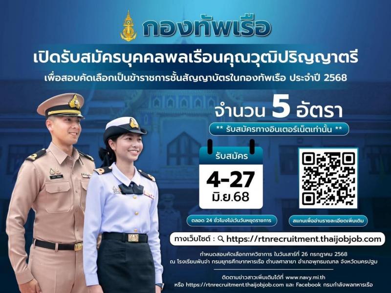 กองทัพเรือ เปิดสอบบรรจุเข้ารับราชการ 2568 รับสมัคร 4-27 มิ.ย. 2568 รูปที่ 1