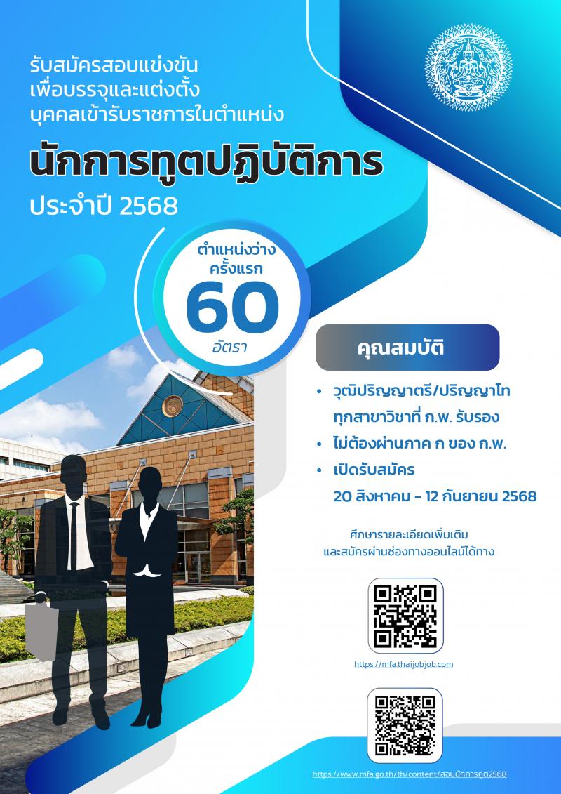 กระทรวงการต่างประเทศ เปิดสอบบรรจุเข้ารับราชการ รับสมัครตั้งแต่ 20 ส.ค. - 12 ก.ย. 2568 รูปที่ 1