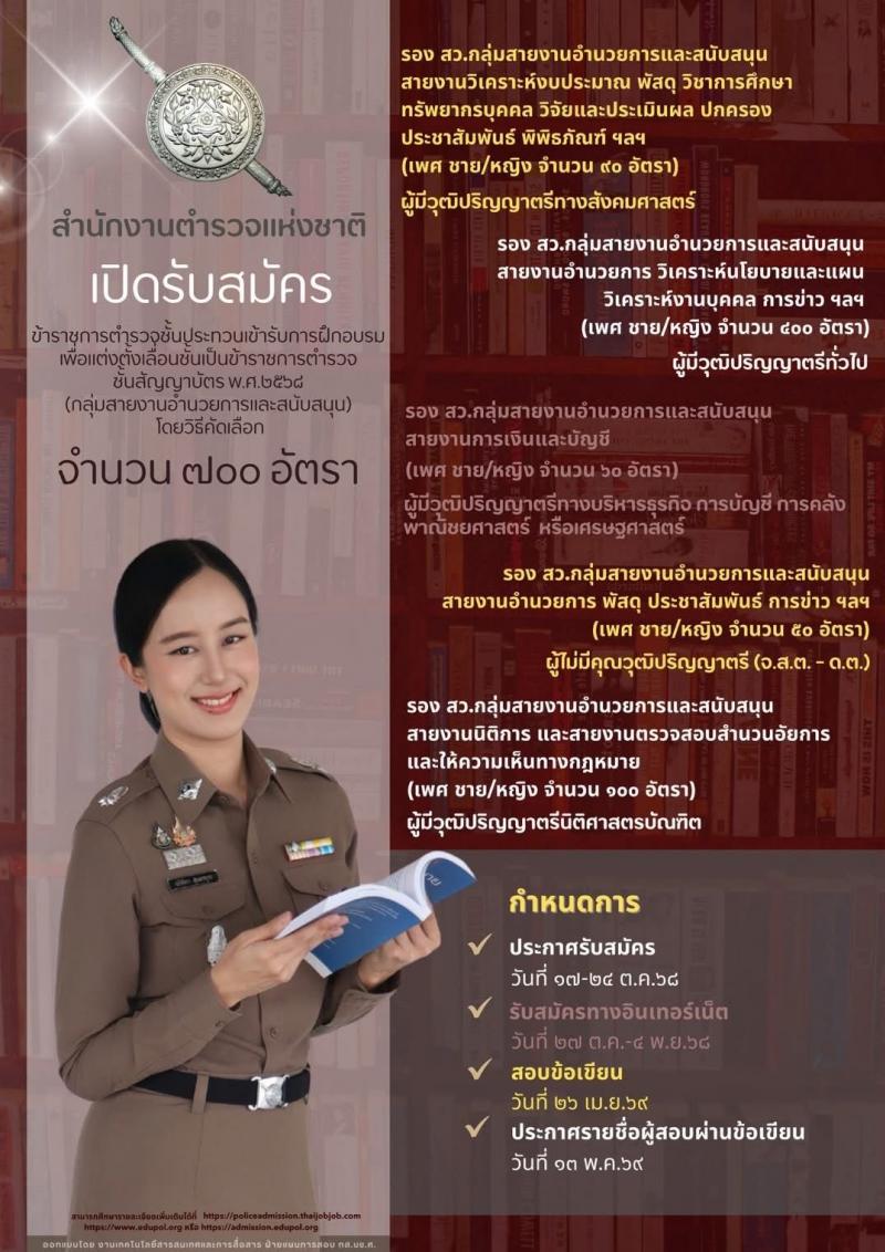 สำนักงานตำรวจแห่งชาติ เปิดสอบบรรจุเข้ารับราชการ รับสมัครตั้งแต่ 27 ต.ค. - 4 พ.ย. 2568 รูปที่ 1