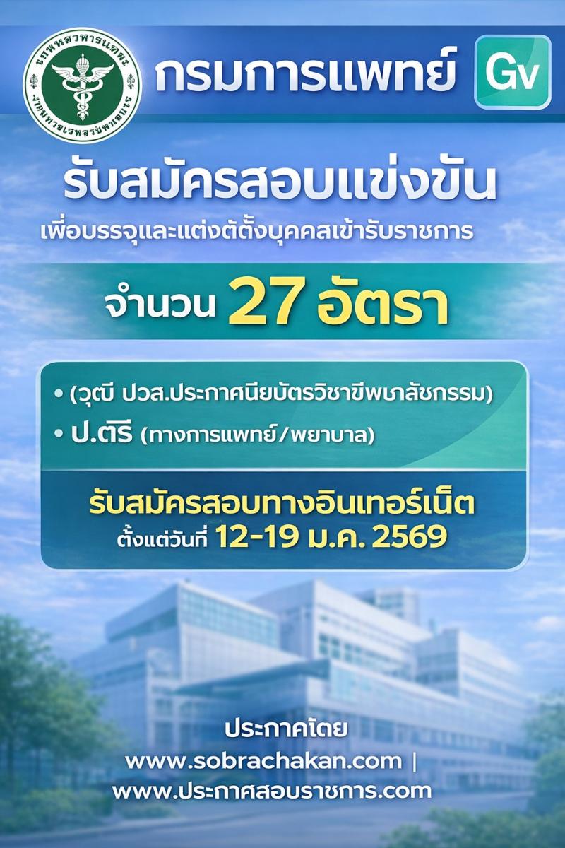 กรมการแพทย์ เปิดสอบบรรจุเข้ารับราชการ รับสมัครตั้งแต่ 12-19 ม.ค. 2569 รูปที่ 1