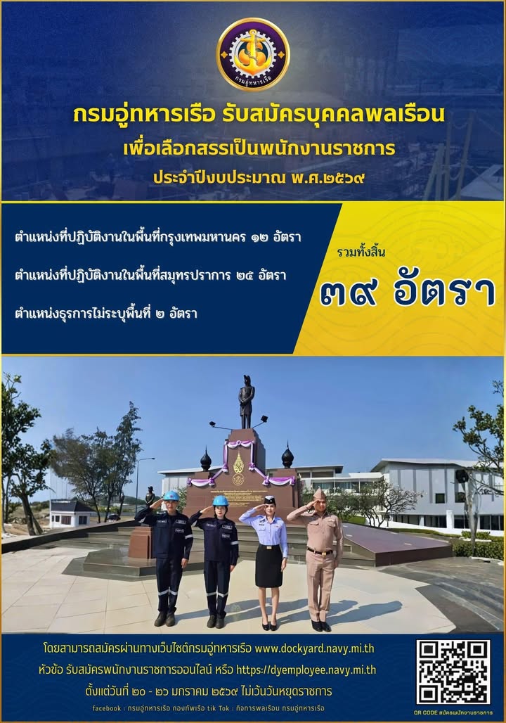 กรมอู่ทหารเรือ เปิดสอบพนักงานราชการ รับสมัครตั้งแต่ 20-26 ม.ค. 2569 รูปที่ 1