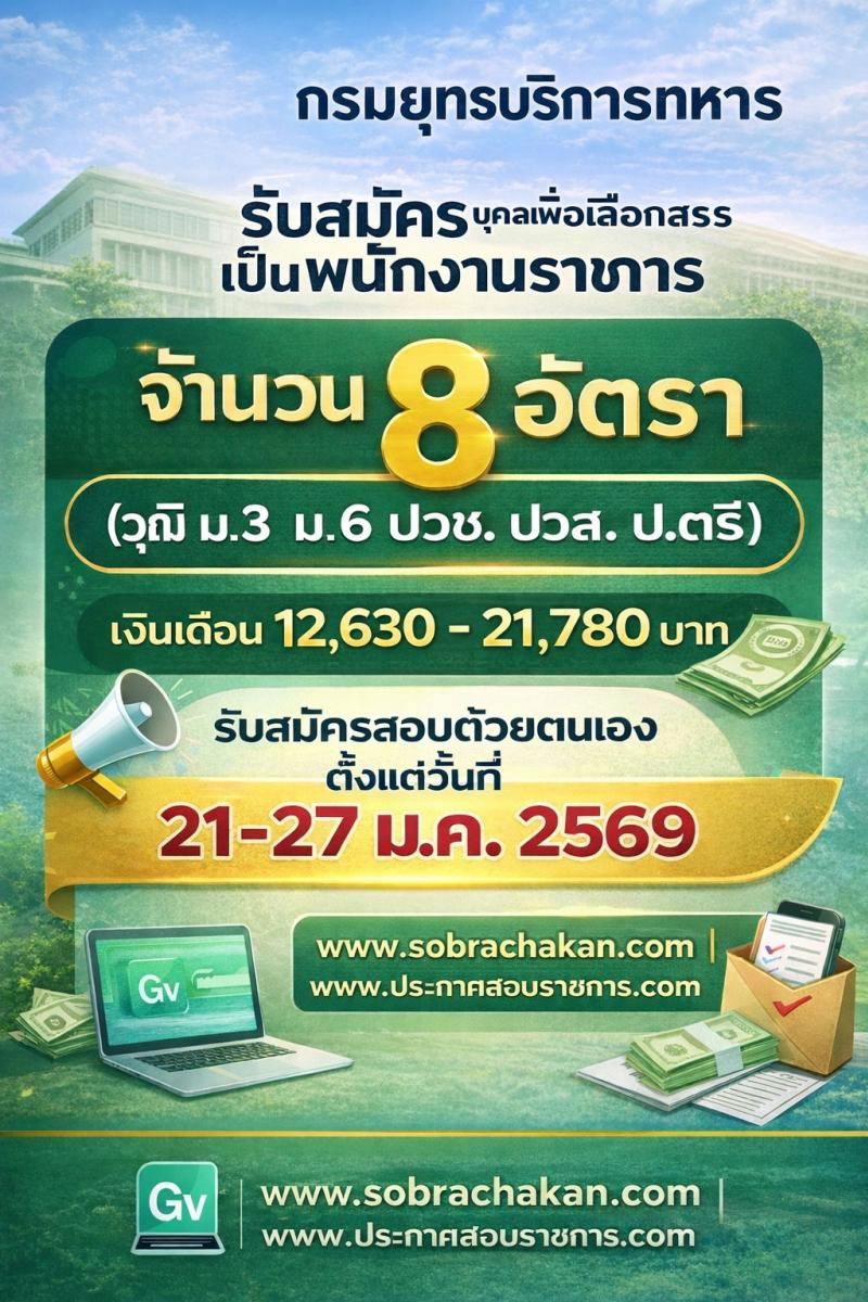 กรมยุทธบริการทหาร เปิดสอบพนักงานราชการ รับสมัครตั้งแต่ 21-27 ม.ค. 2569 รูปที่ 1