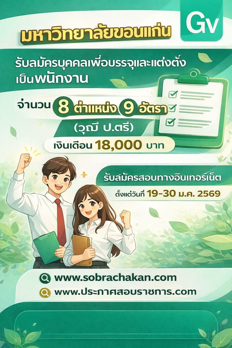 มหาวิทยาลัยขอนแก่น เปิดสอบพนักงาน รับสมัครตั้งแต่ 19-30 ม.ค. 2569 รูปที่ 1