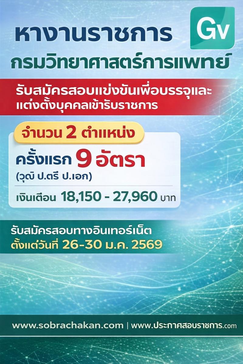 กรมวิทยาศาสตร์การแพทย์ เปิดสอบบรรจุเข้ารับราชการ รับสมัครตั้งแต่ 26-30 ม.ค. 2569 รูปที่ 1