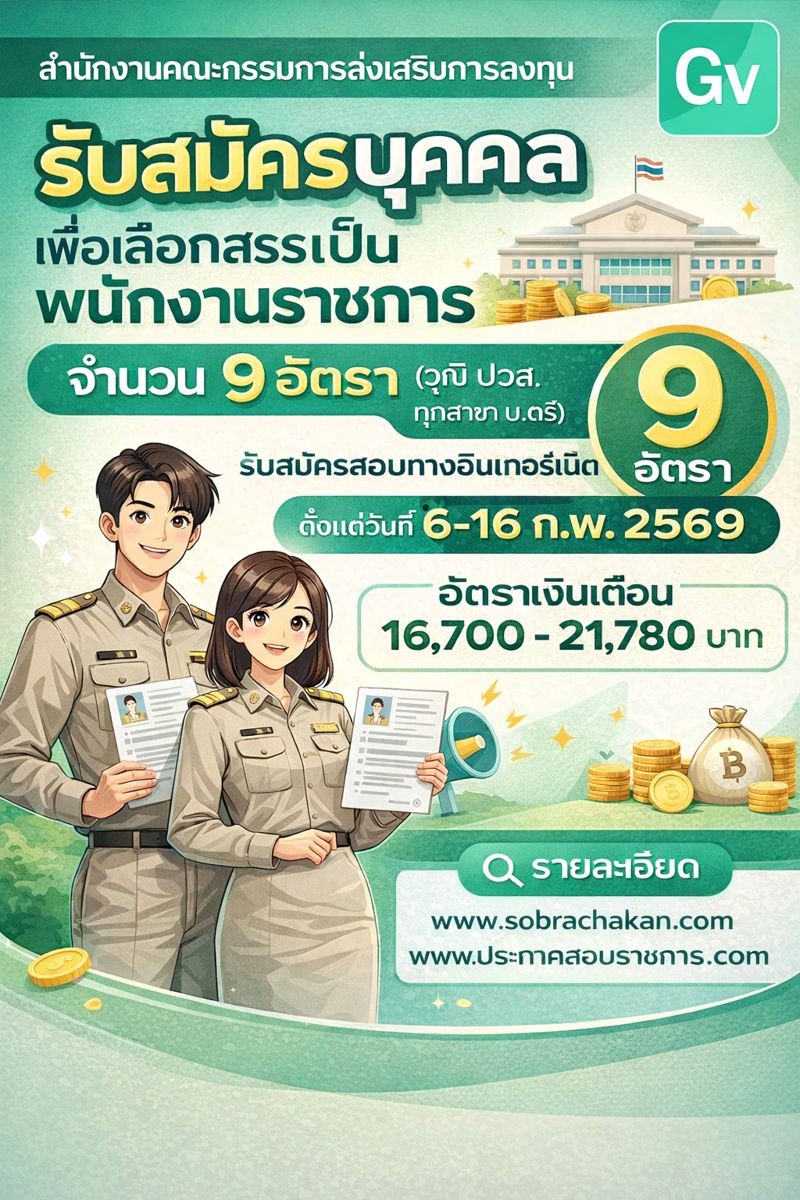 สำนักงานคณะกรรมการส่งเสริมการลงทุน เปิดสอบพนักงานราชการ รับสมัครตั้งแต่ 6-16 ก.พ. 2569 รูปที่ 1