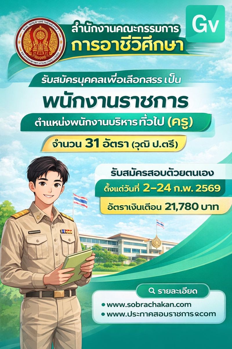 สำนักงานคณะกรรมการการอาชีวศึกษา เปิดสอบพนักงานราชการ รับสมัครตั้งแต่ 2-24 ก.พ. 2569 รูปที่ 1