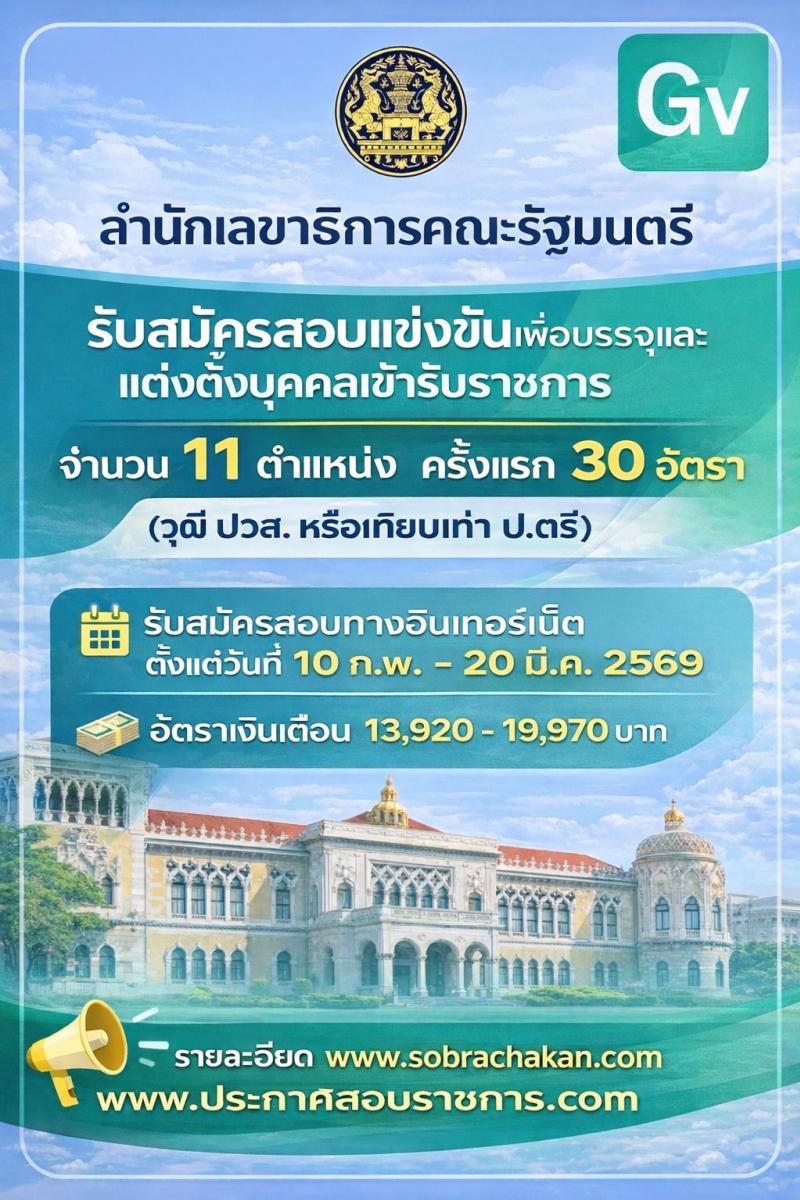 สำนักเลขาธิการคณะรัฐมนตรี เปิดสอบบรรจุเข้ารับราชการ รับสมัครตั้งแต่ 10 ก.พ. - 20 มี.ค. 2569 รูปที่ 1