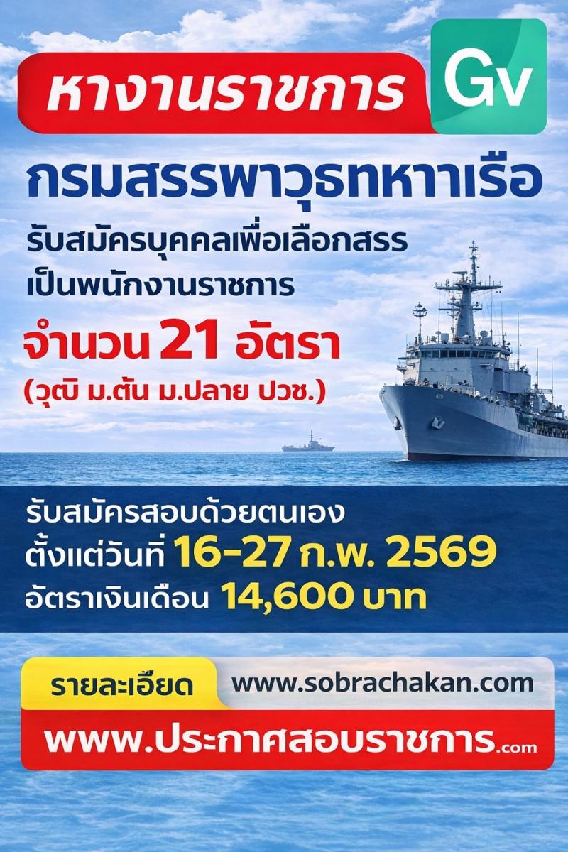 กรมสรรพาวุธทหารเรือ เปิดสอบพนักงานราชการ รับสมัครตั้งแต่ 16-27 ก.พ. 2569 รูปที่ 1