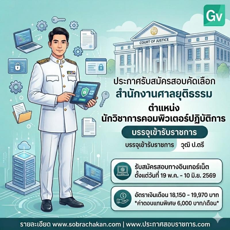 สำนักงานศาลยุติธรรม เปิดสอบลูกจ้างกองทุน รับสมัครตั้งแต่ 19 พ.ค. - 10 มิ.ย. 2569